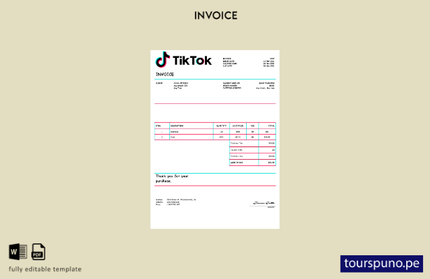 lista para imprimir plantilla de factura Tik Tok de EE. UU.